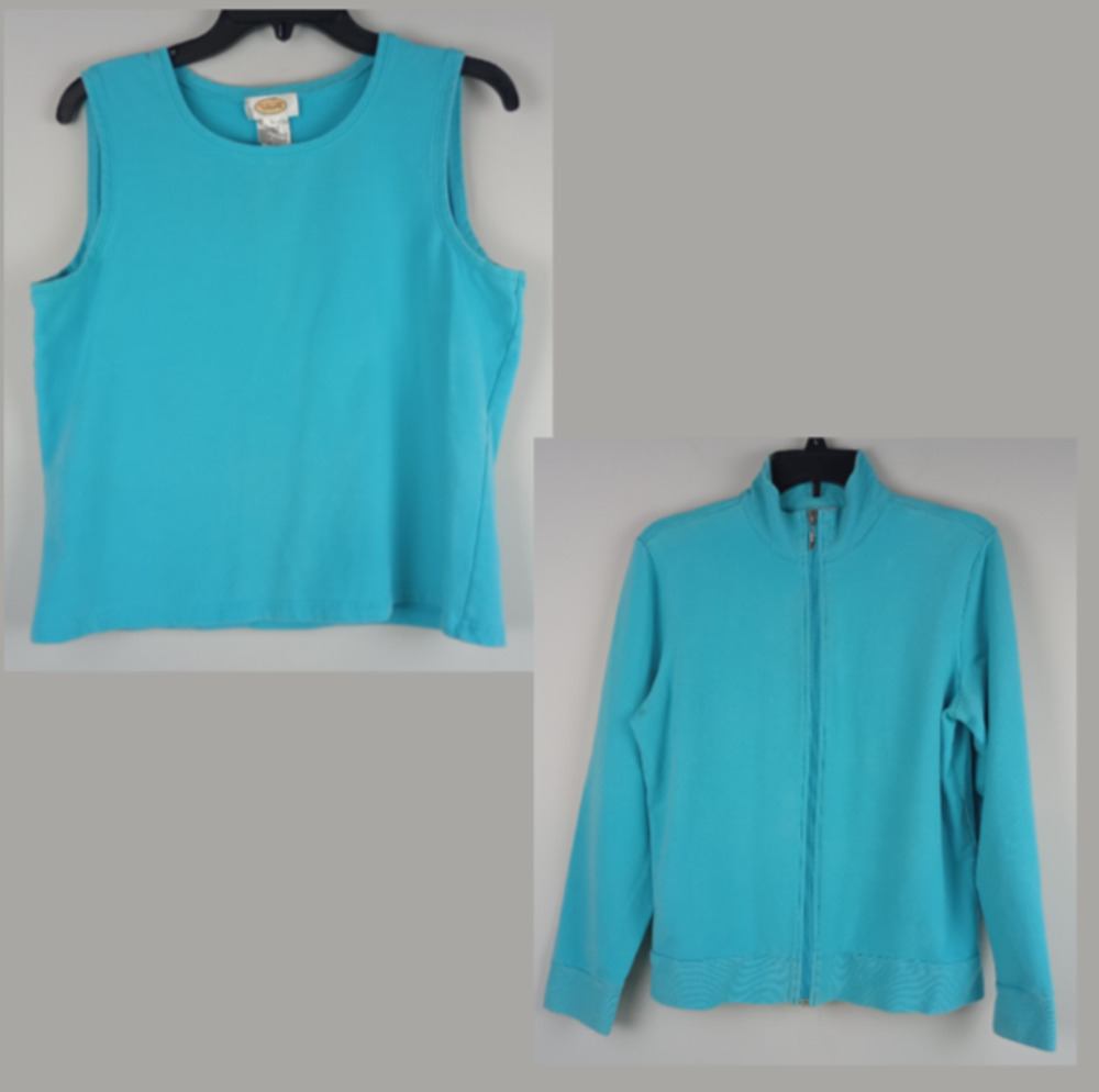 Talbots Womens L Light Blue Tank Top Zip Up Jacket Sweatshirt 2 Piece Top‎ Set